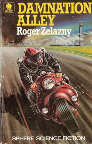 a book cover featuring a figure in a futuristic gas mask on a motorcycle
