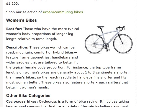 REI's description of women's bikes